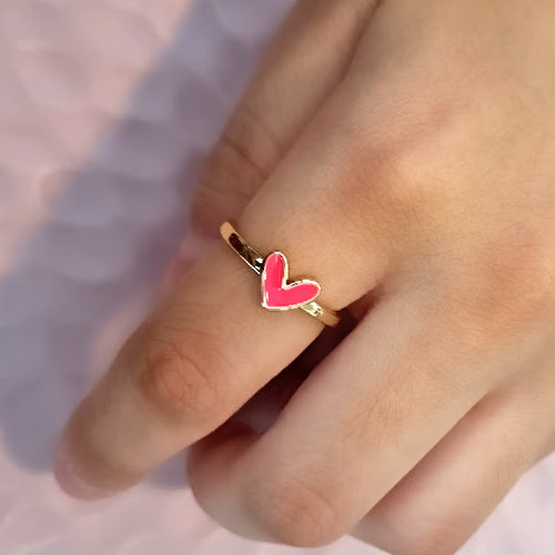 Anillo Chapa de Oro Corazon Rosa Ajustable