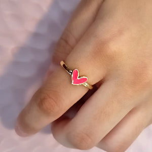 Anillo Chapa de Oro Corazon Rosa Ajustable