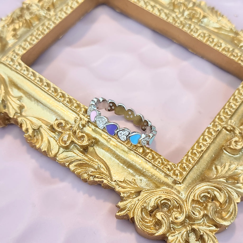 Anillo Plata 925 Corazones Pastel