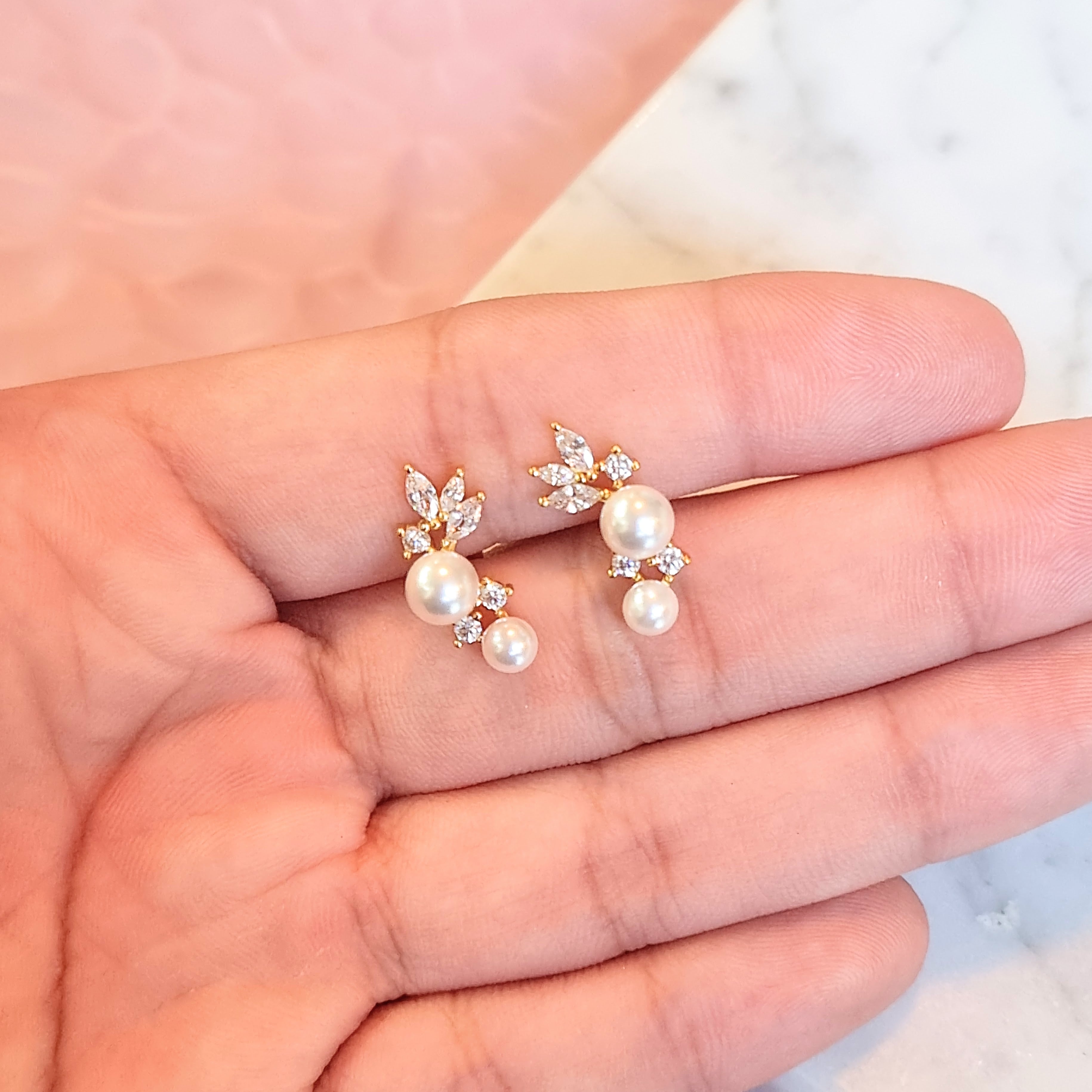 Aretes Plata 925 Chapa de Oro con Perla