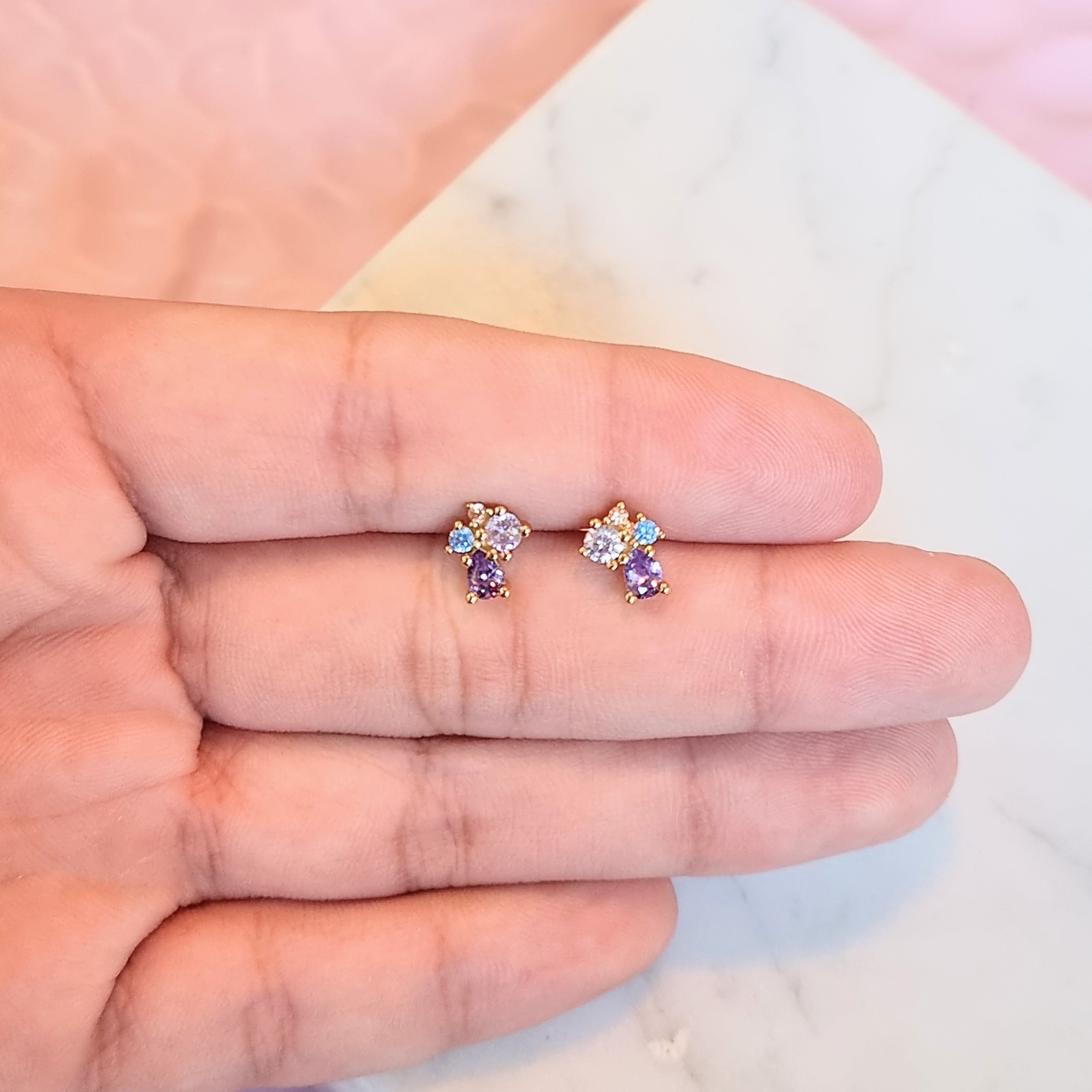 Aretes Plata 925 Colores Mini