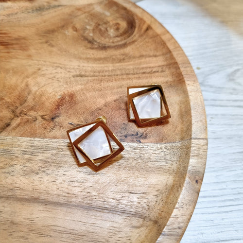 Aretes Acero Inoxidable Cuadros Madre Perla