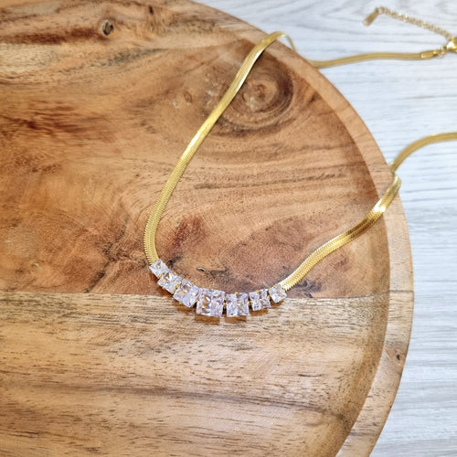 Collar Acero Inoxidable 7 Cuadros Transparentes