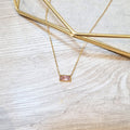 Collar Acero Inoxidable Chapado en Oro, Rectángulo Rosa