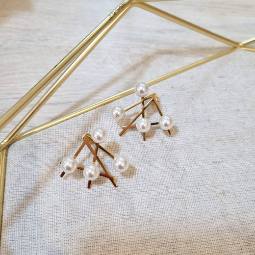 Aretes Acero Inoxidable Cruzado con Perlas