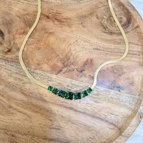Collar Acero Inoxidable 7 Cuadros Verdes