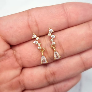 Aretes Chapa de Oro Puntitos y Gota