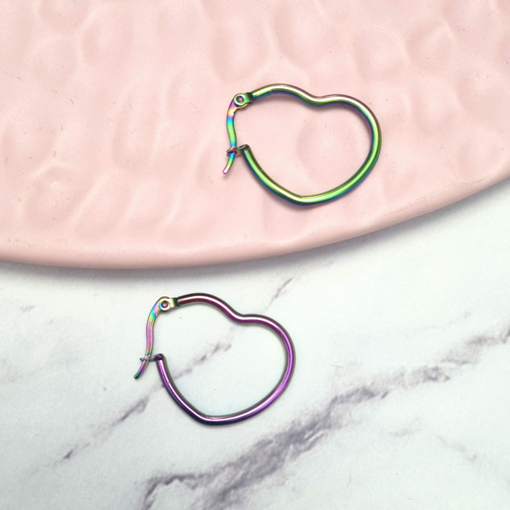 Arracadas Acero Inoxidable Corazon Tornasol