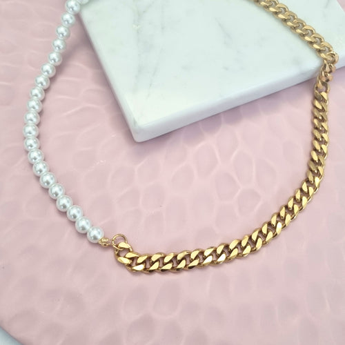 Collar Acero Inoxidable con Perlas Cristal