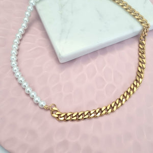Collar Acero Inoxidable con Perlas Cristal