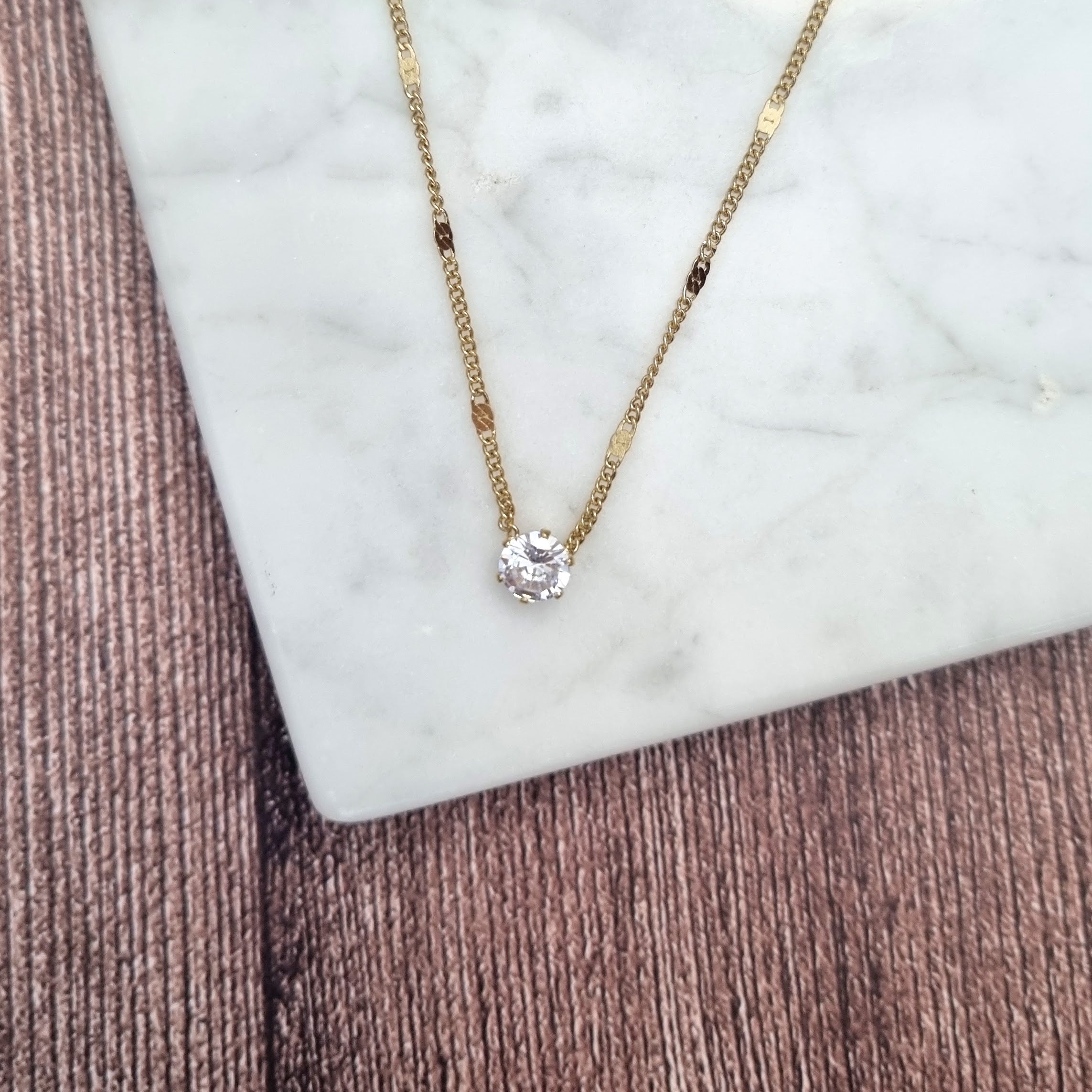 Collar Acero Inoxidable Zirconia Solitaria