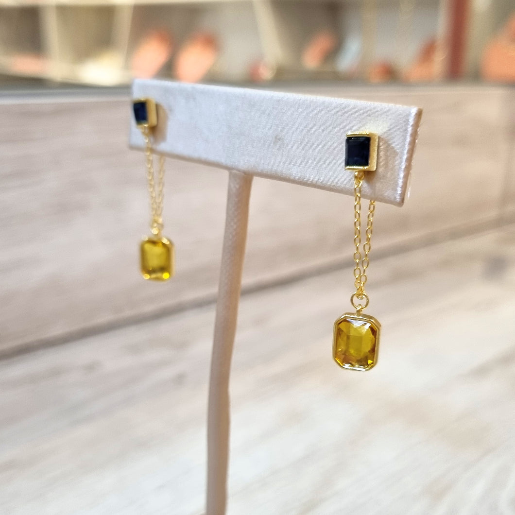 Aretes Plata .925 Azul y Amarillo