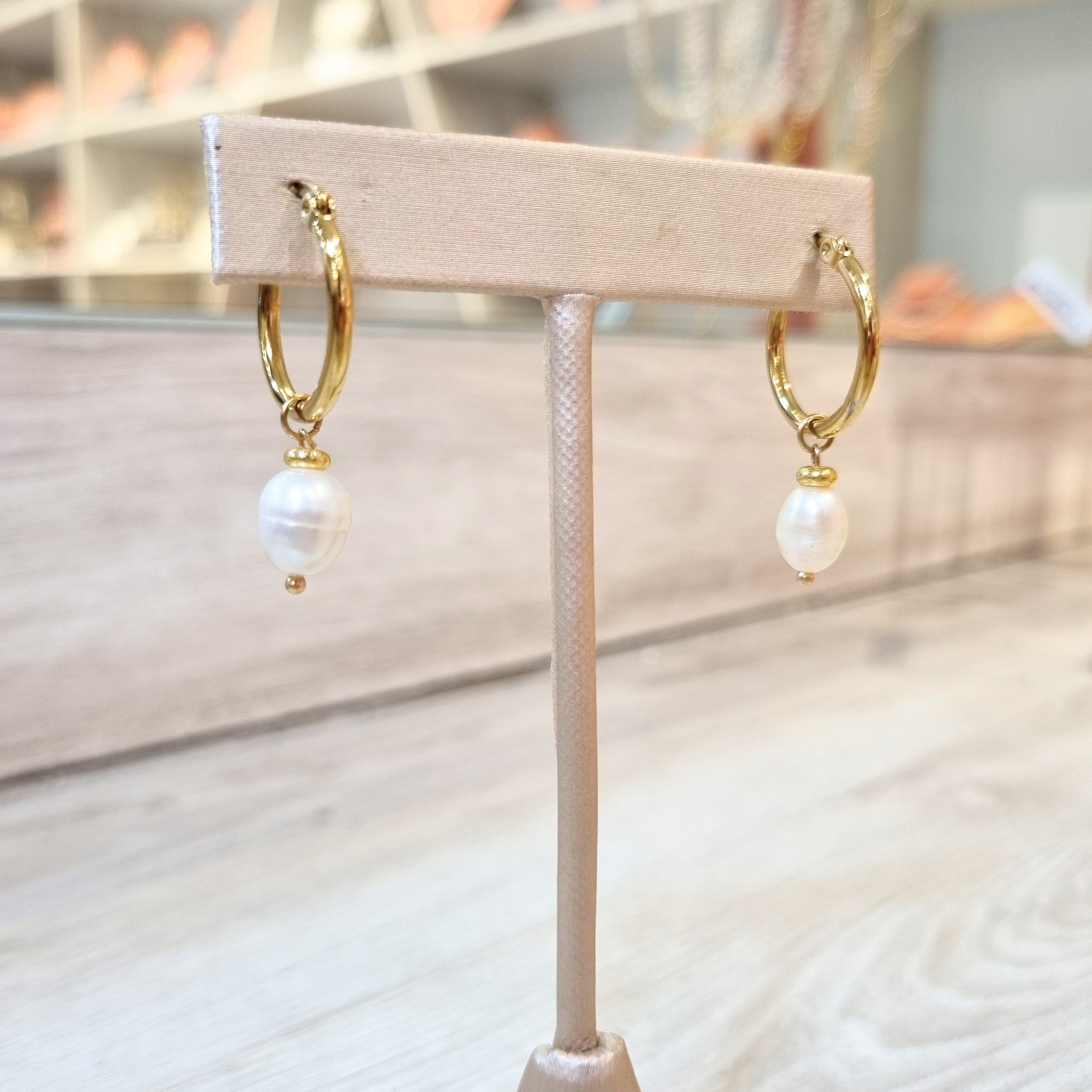 Arracadas Acero Inoxidable con Perla