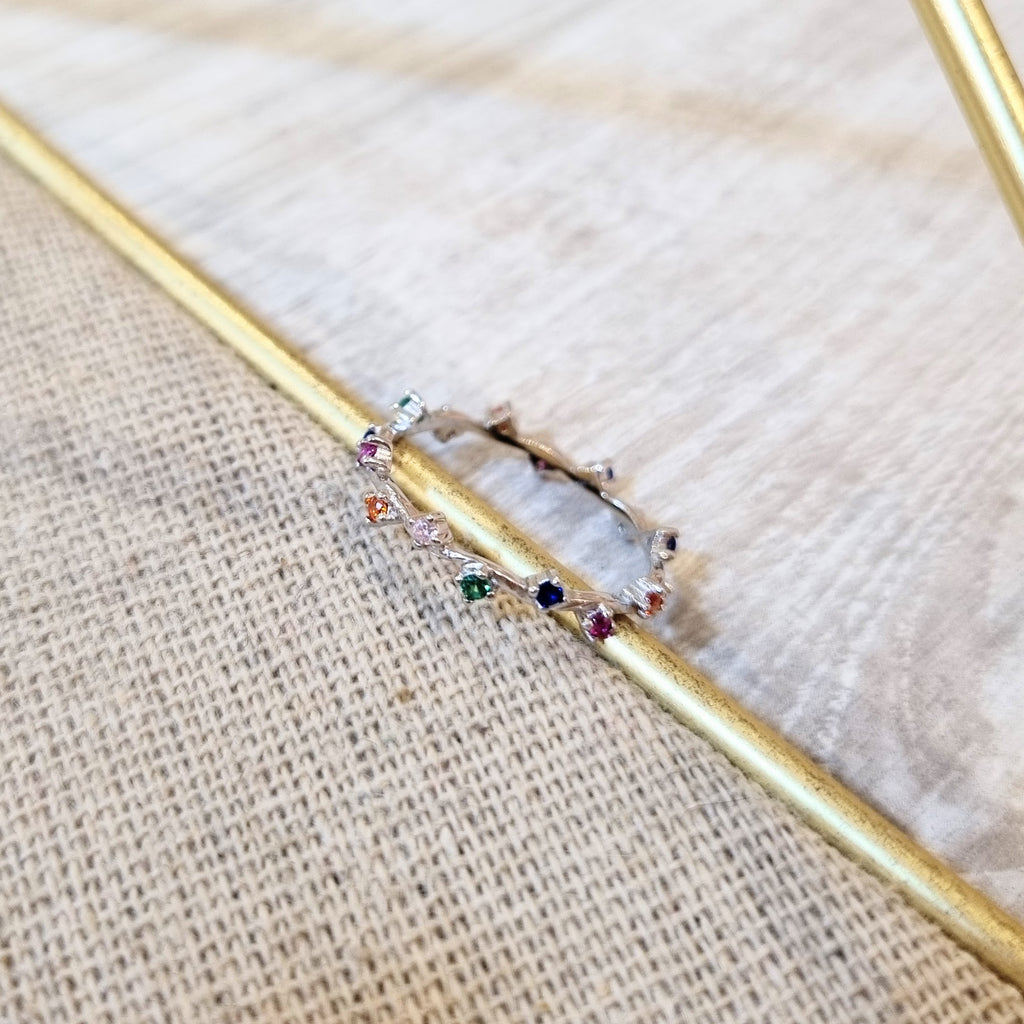 Anillo Plata 925 Puntitos Colores