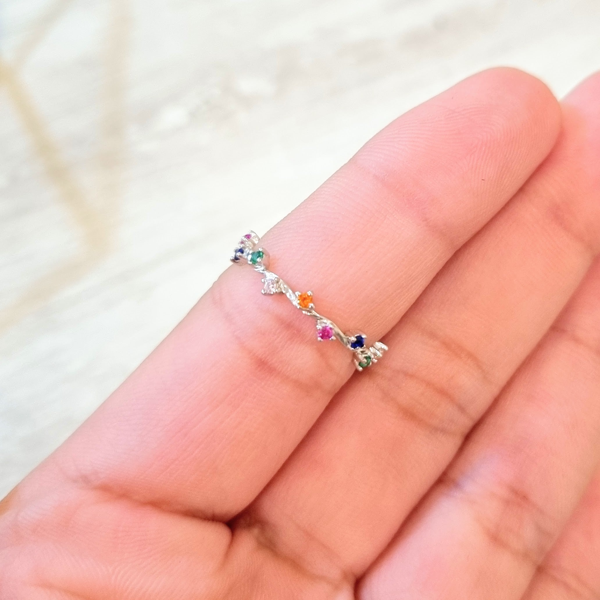 Anillo Plata 925 Puntitos Colores