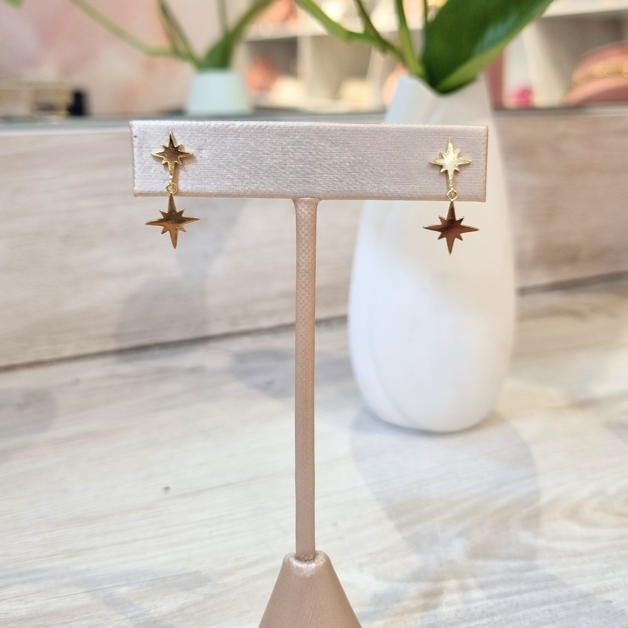 Aretes Plata 925 con Chapa de Oro 2 Estrellas