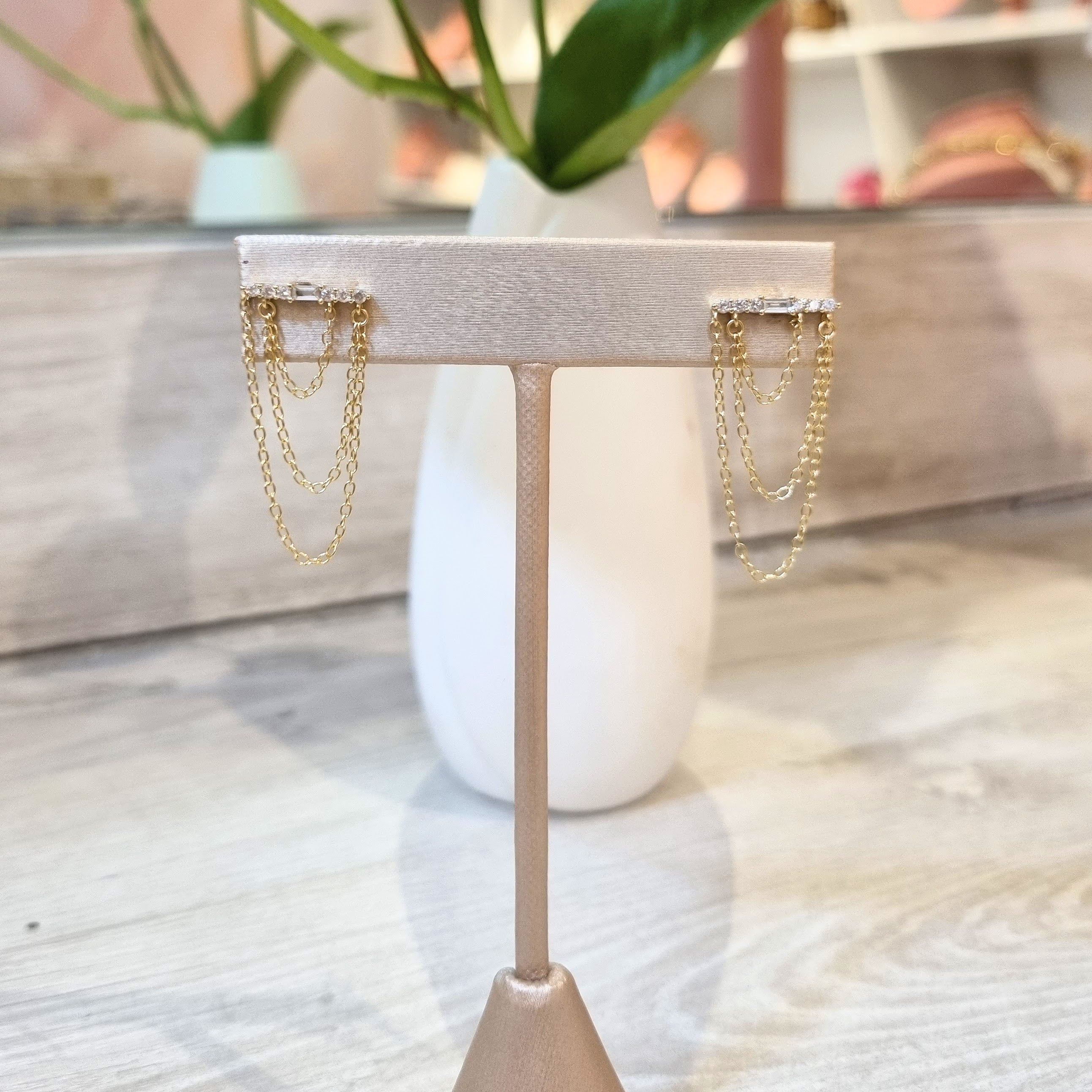 Aretes Plata 925 con Chapa de Oro Cadenas