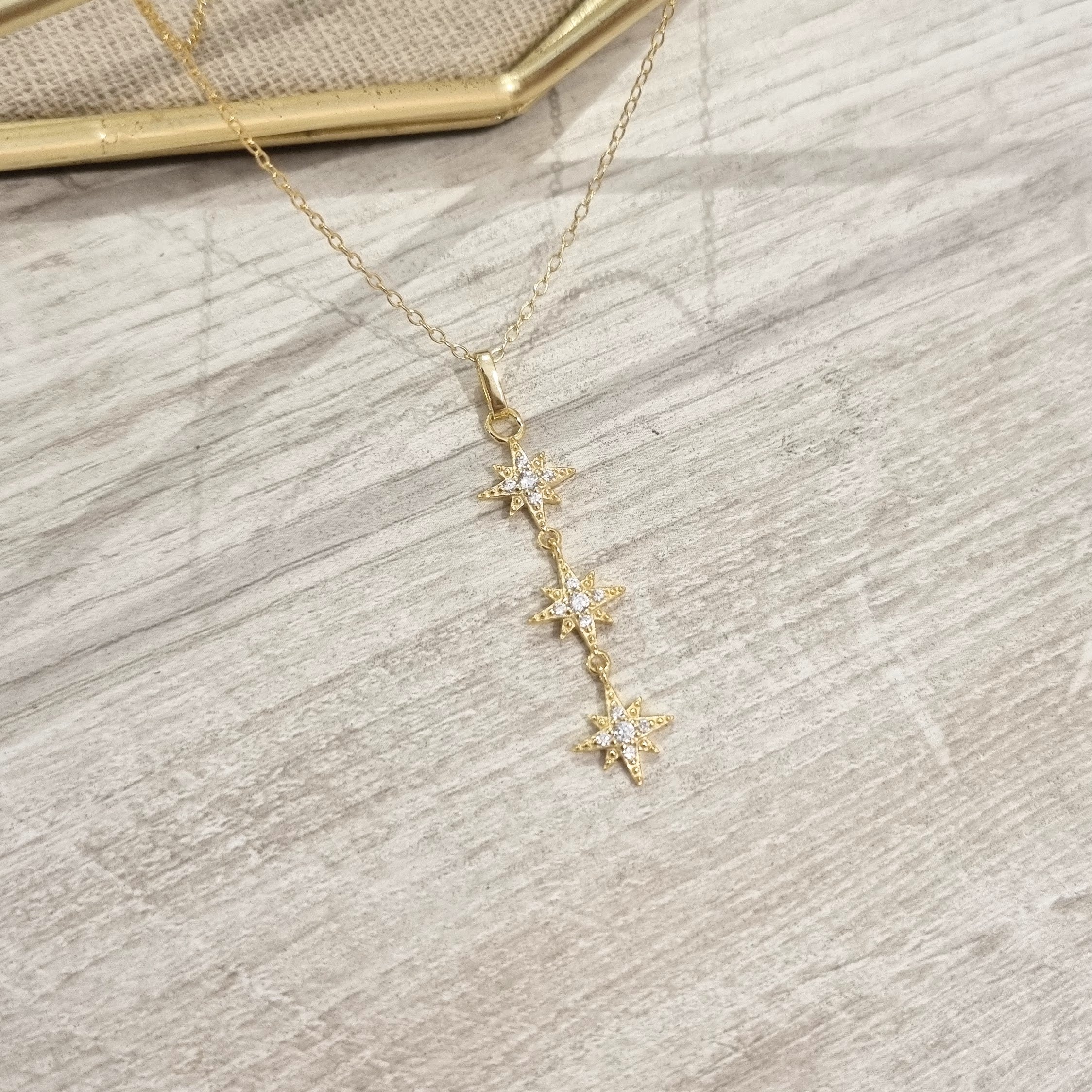 Collar Plata 925 con Chapa de Oro Estrellas
