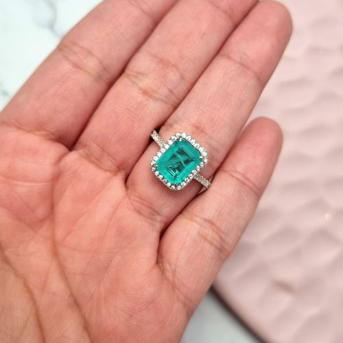 Anillo Plata 925 Zirconia Baguette Turquesa