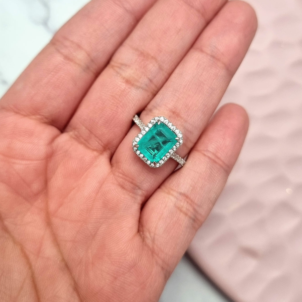 Anillo Plata 925 Zirconia Baguette Turquesa