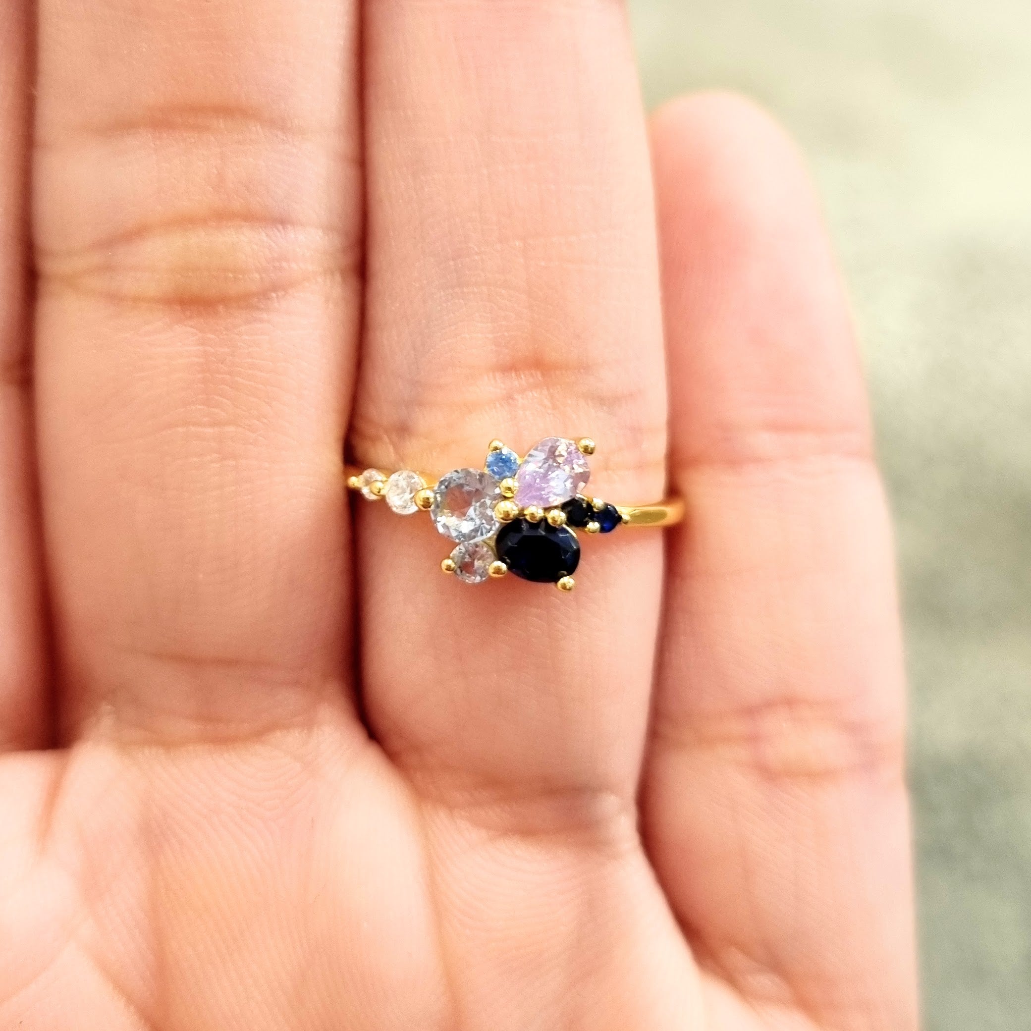 Anillo Plata 925 con Chapa de Oro Formas Azules