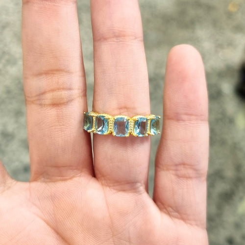 Anillo Plata 925 con Chapa de Oro 5 Rectangulos Celestes