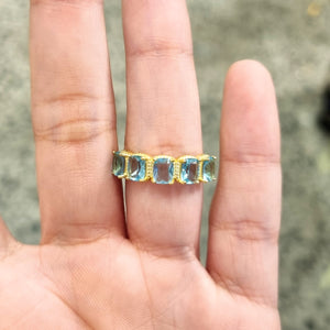 Anillo Plata 925 con Chapa de Oro 5 Rectangulos Celestes