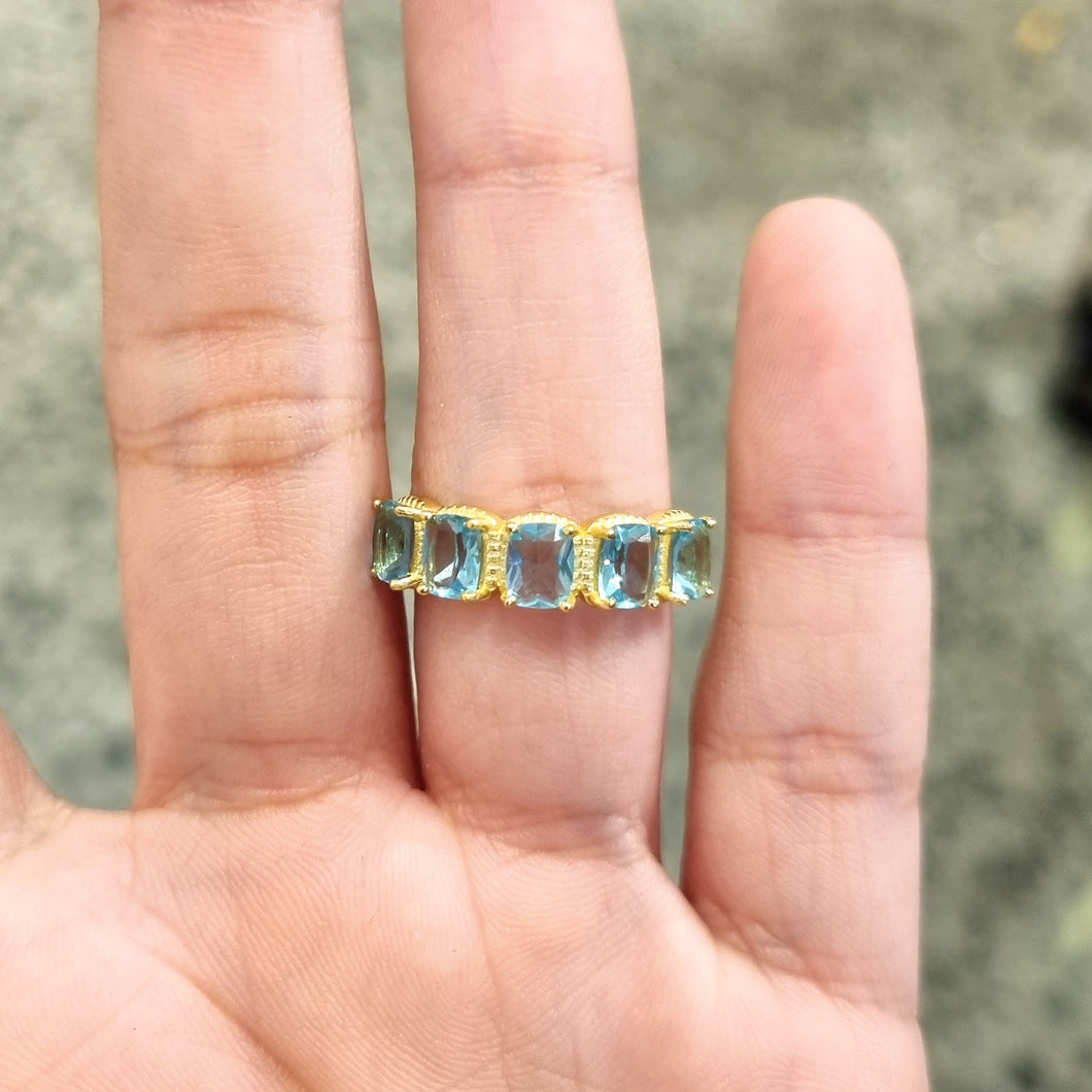 Anillo Plata 925 con Chapa de Oro 5 Rectangulos Celestes
