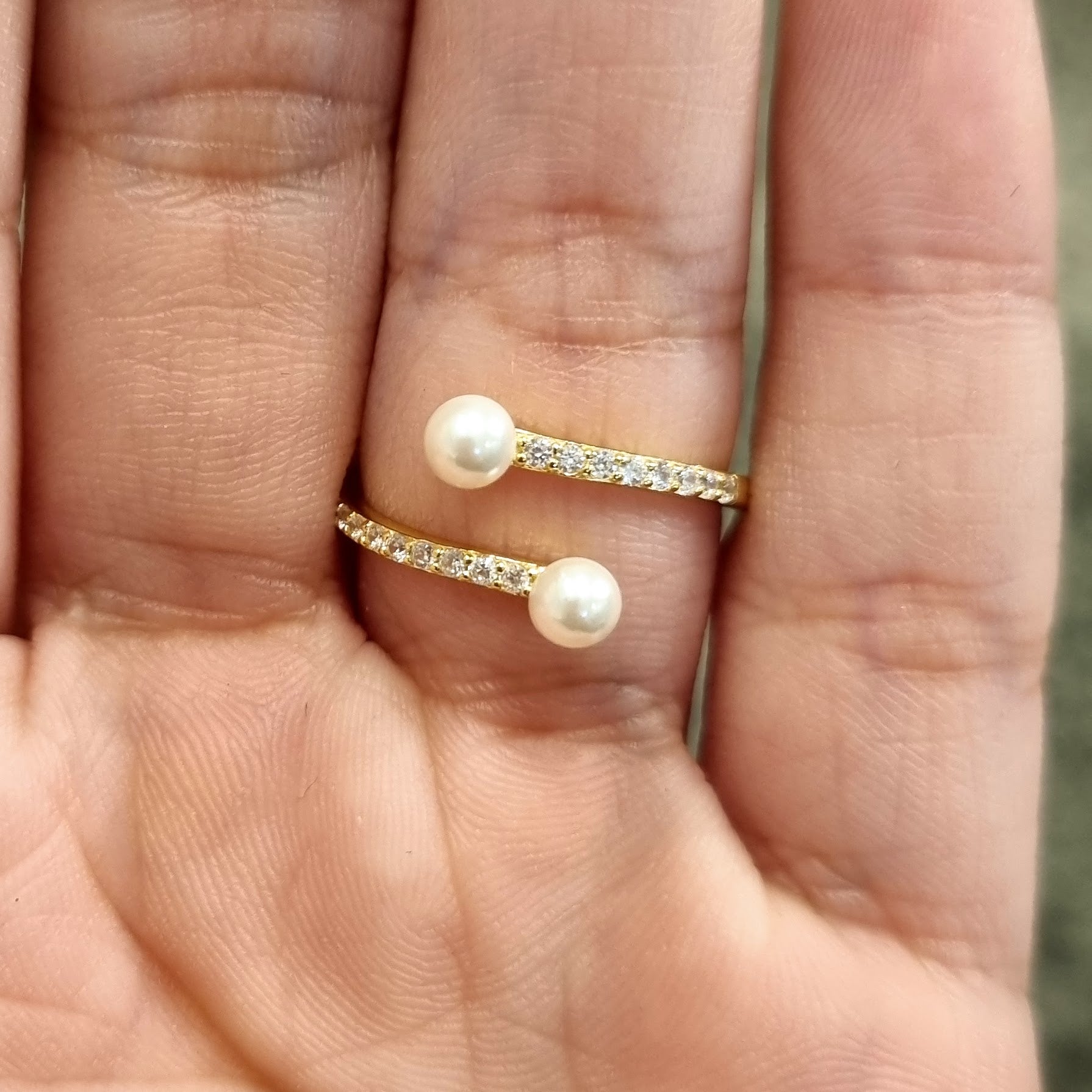 Anillo Plata 925 con Chapa de Oro 2 Perlas