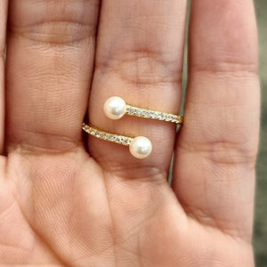 Anillo Plata 925 con Chapa de Oro 2 Perlas