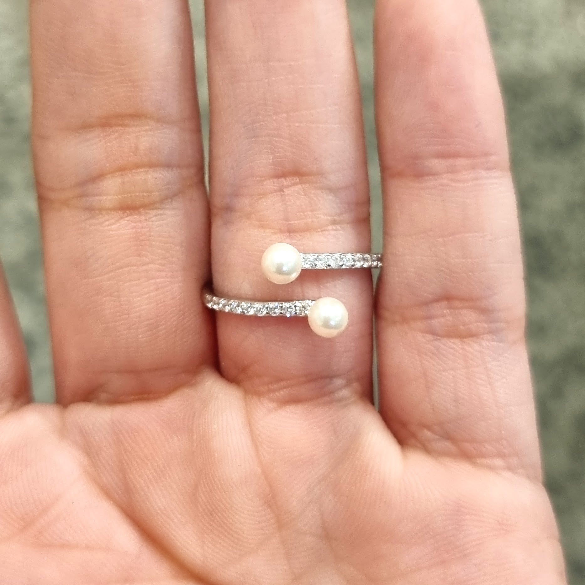 Anillo Plata 925 con Chapa de Oro 2 Perlas Plateado