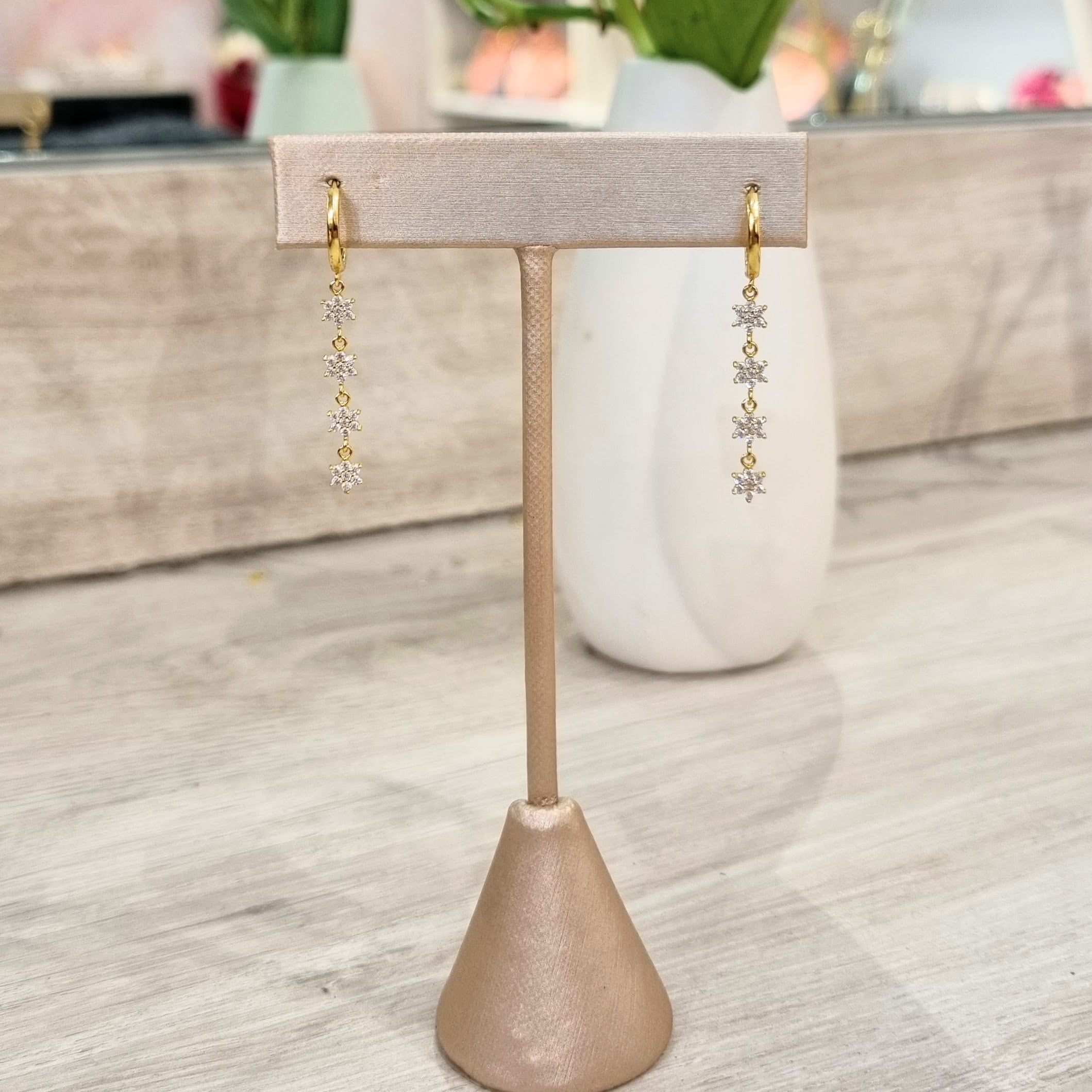 Aretes Plata 925 con Chapa de Oro 4 Estrellas