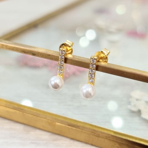 Aretes Plata 925 con Chapa de Oro Palito con Perla