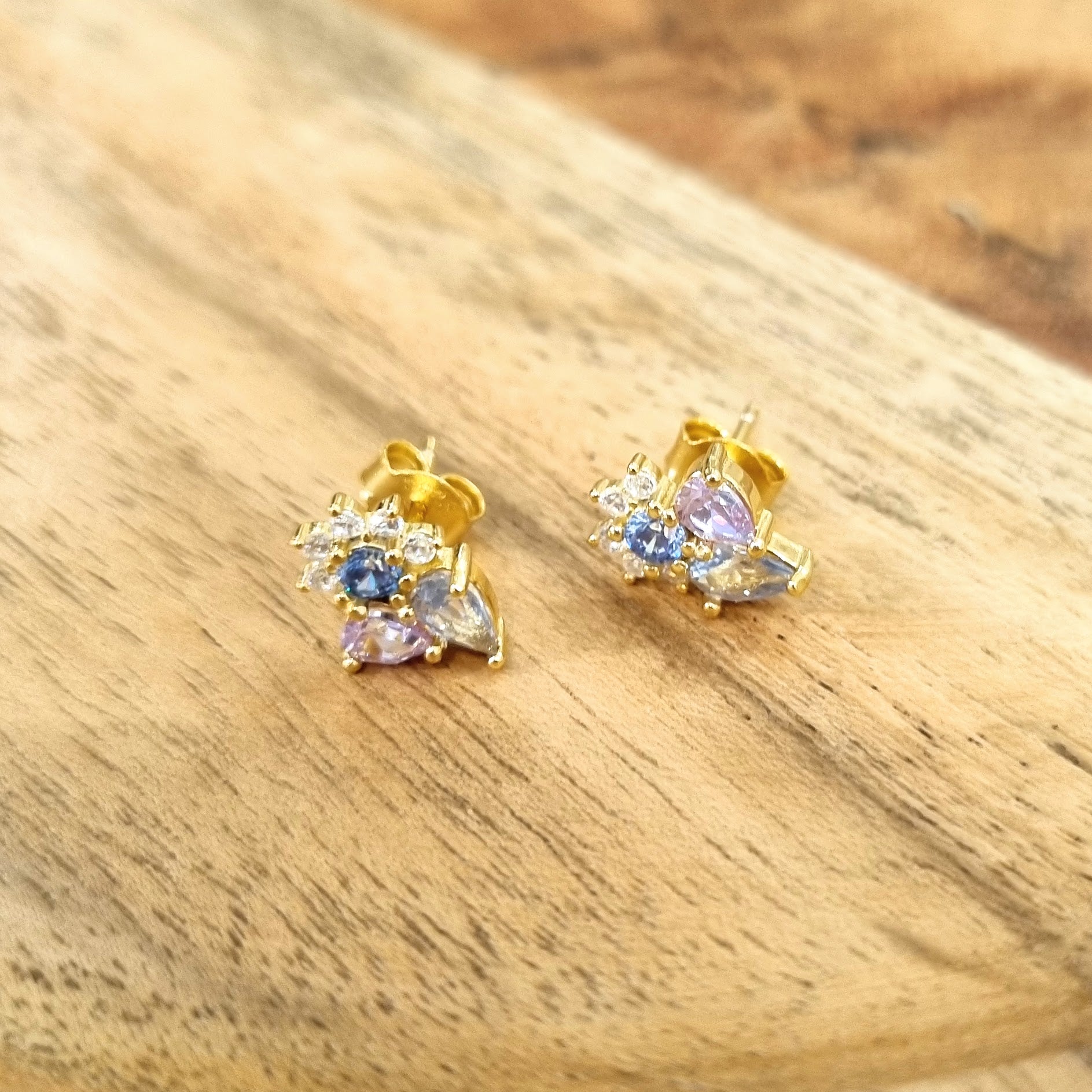 Aretes Plata 925 con Chapa de Oro Media Flor