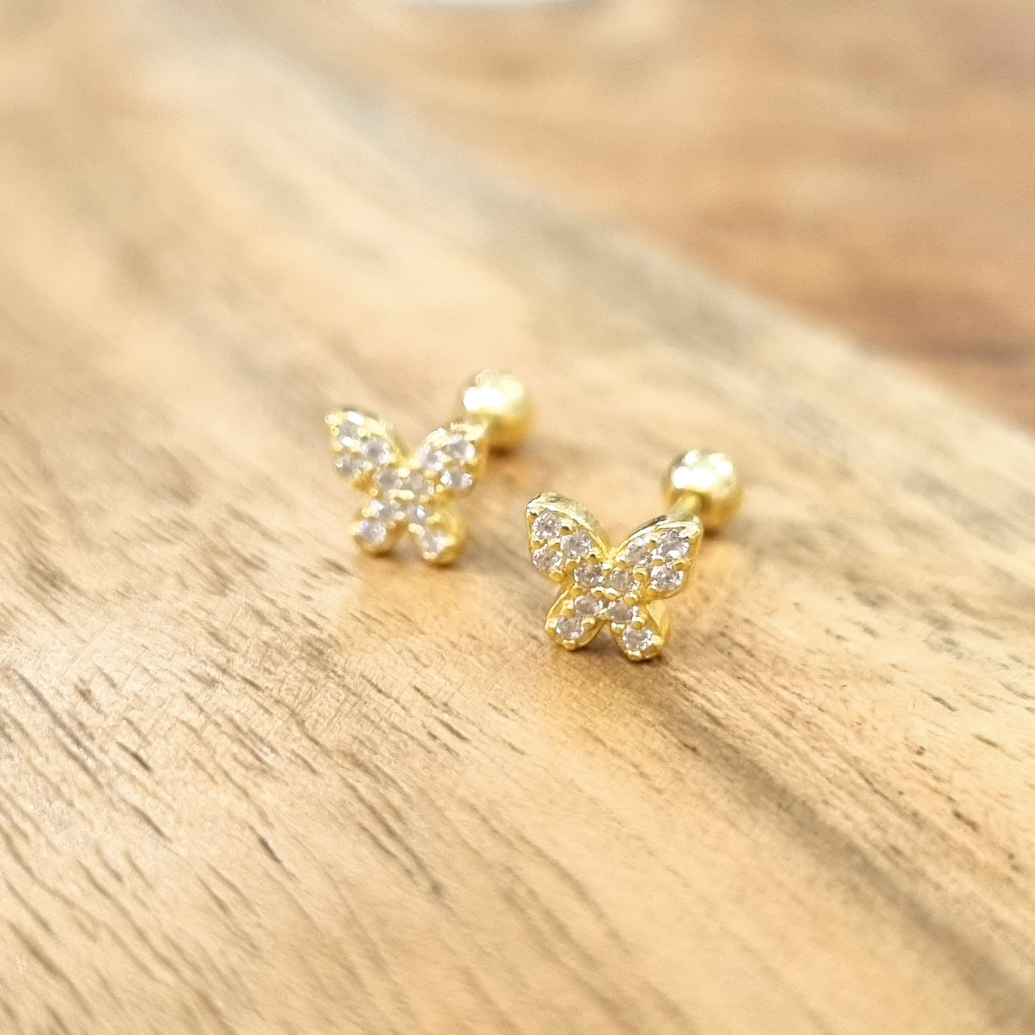 Aretes Plata 925 con Chapa de Oro Mariposa Mini