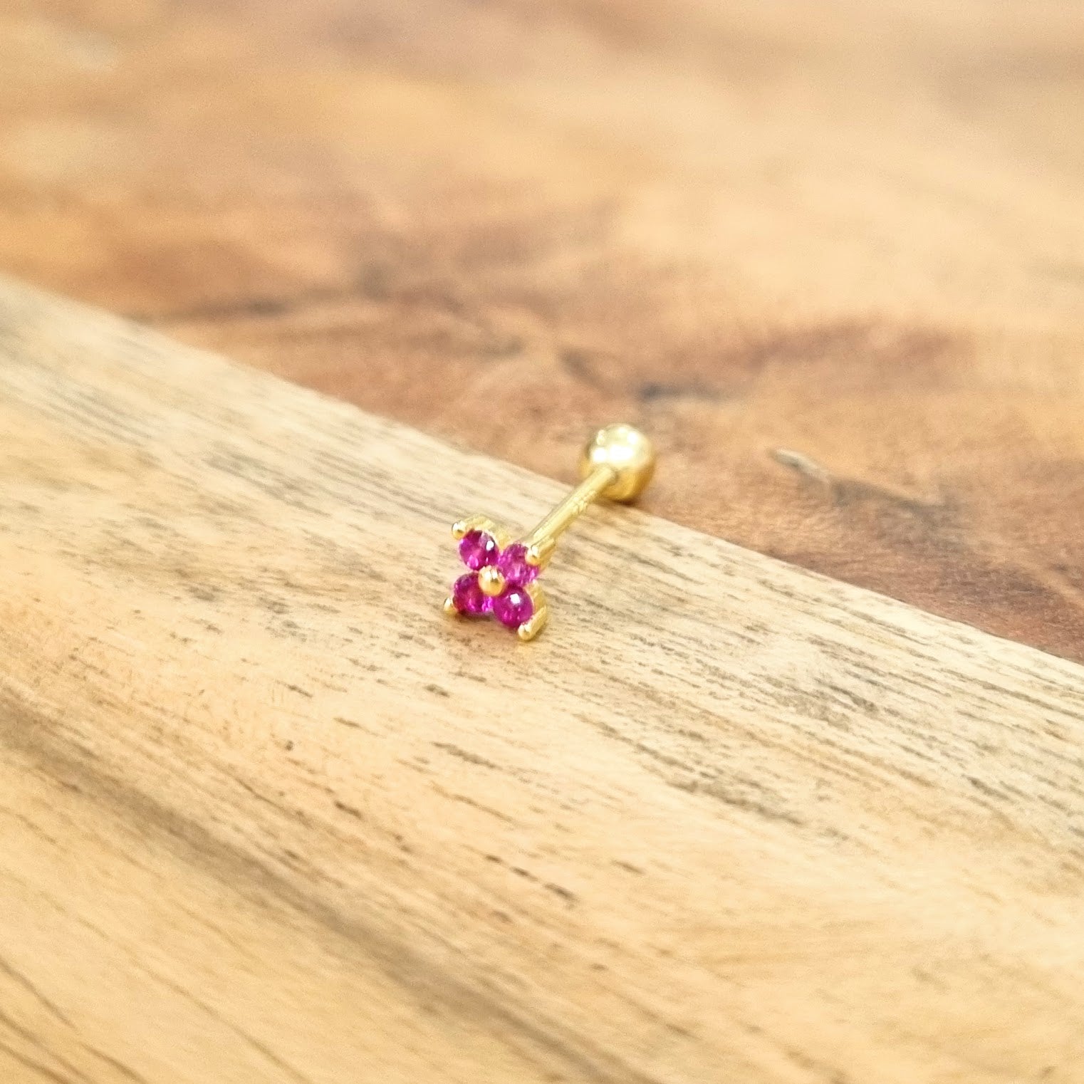 Piercing Plata 925 con Chapa de Plata Flor Mini Rosa