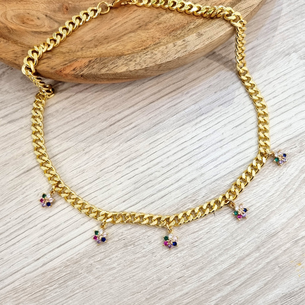 Collar Chapa de Oro Florecitas