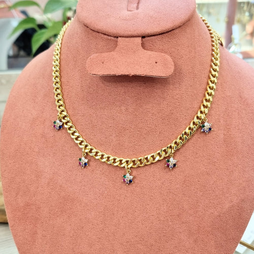 Collar Chapa de Oro Florecitas