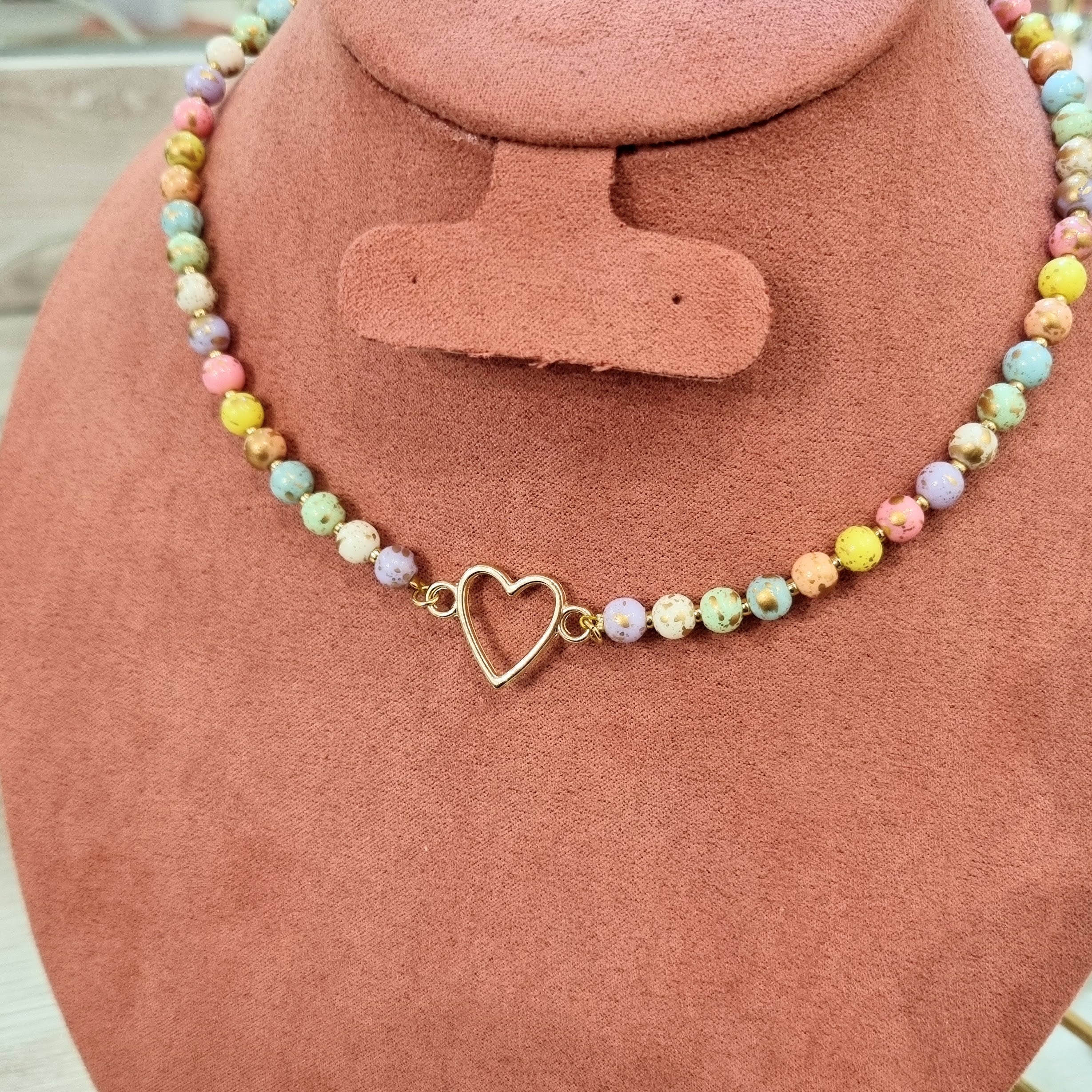 Collar Chapa de Oro Corazon Colores