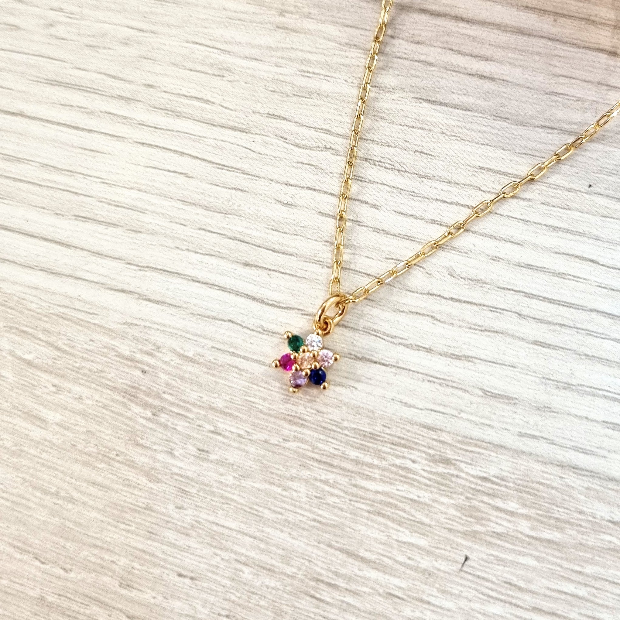 Collar Chapa de Oro Florecita Colores