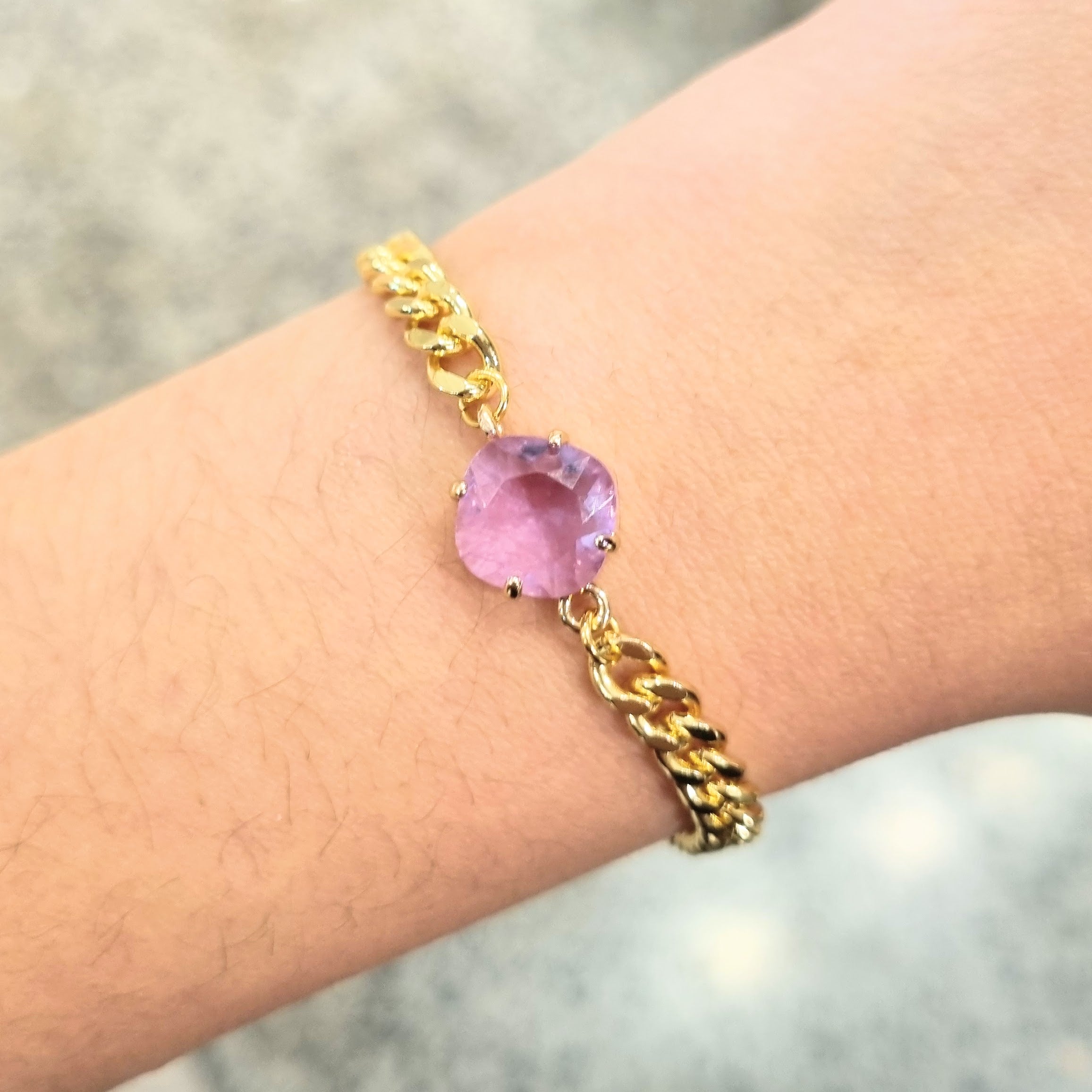 Pulsera Chapa de Oro con Cristal Morado