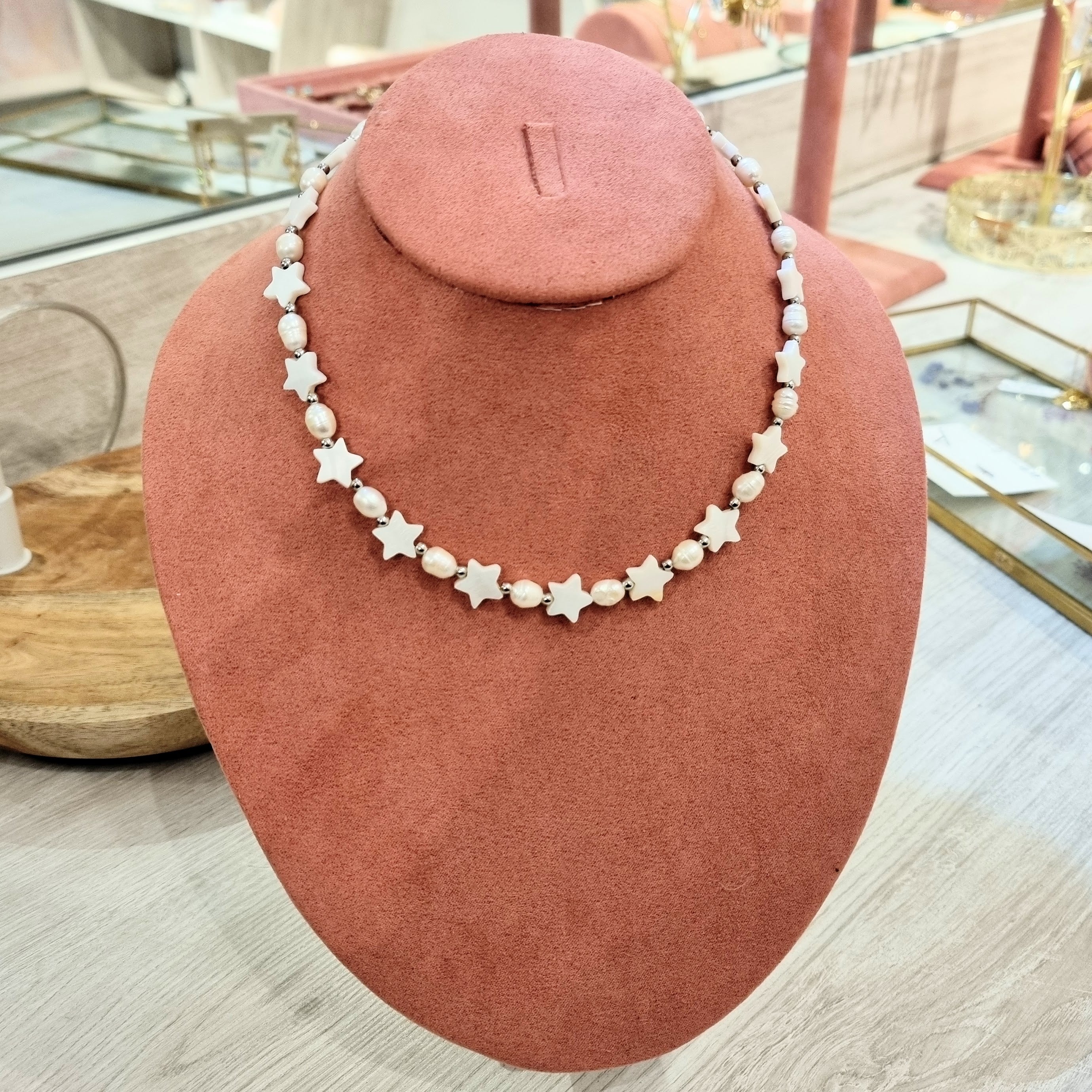 Collar Acero Inoxidable Estrellas Madre Perla