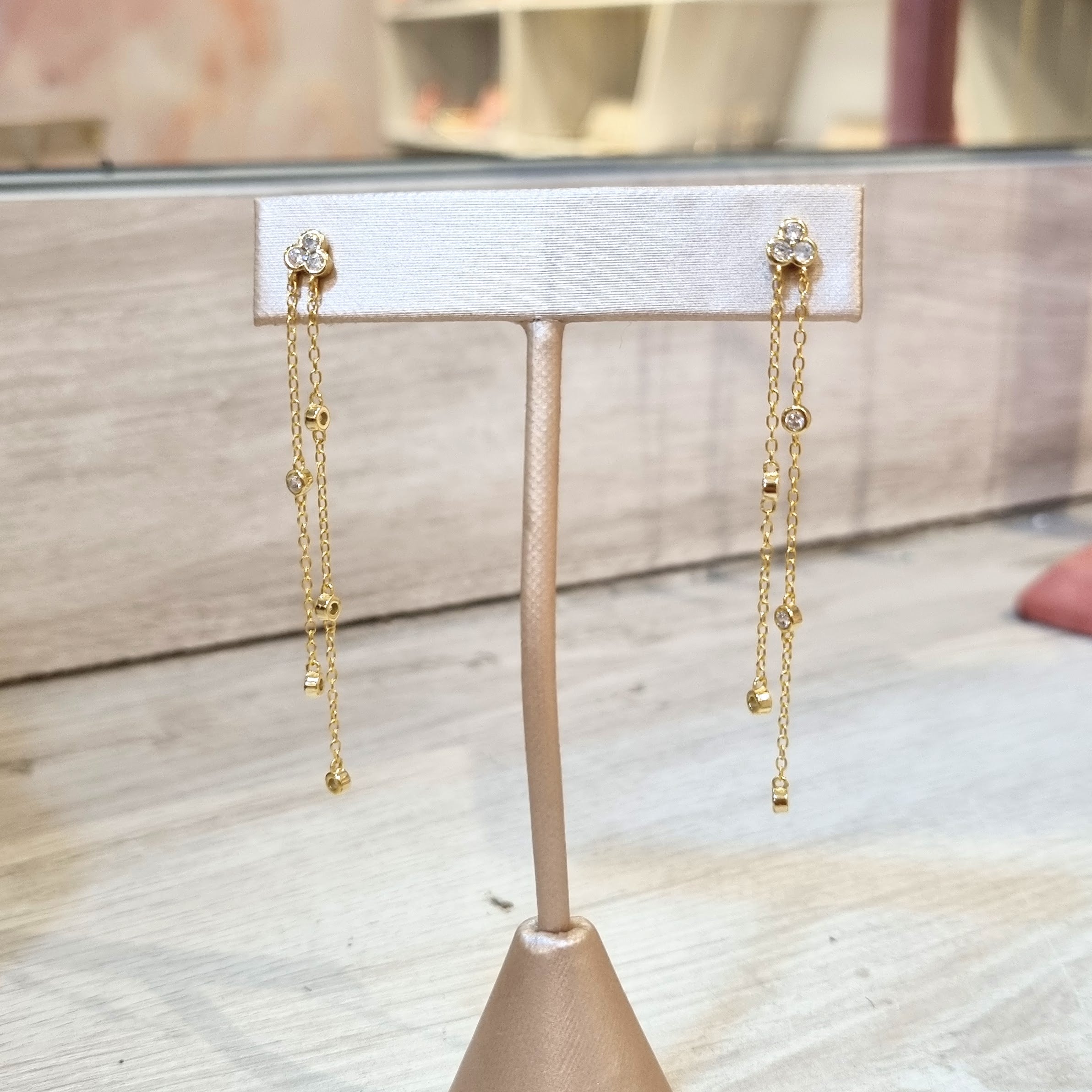 Aretes Plata 925 Chapa de Oro Largos 2 Cadenitas