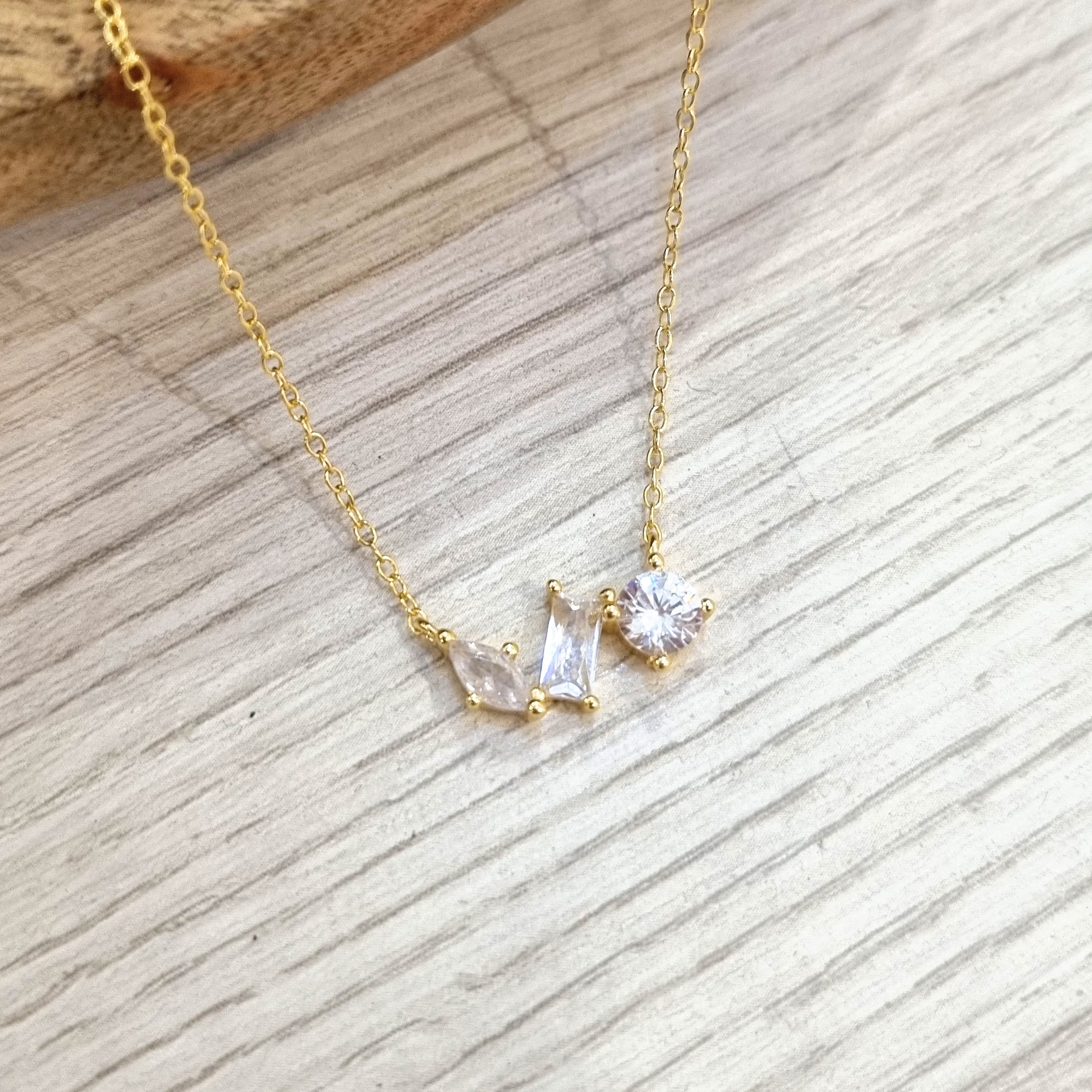 Collar Plata 925 con Chapa de Oro Rombo, Baguette Circ