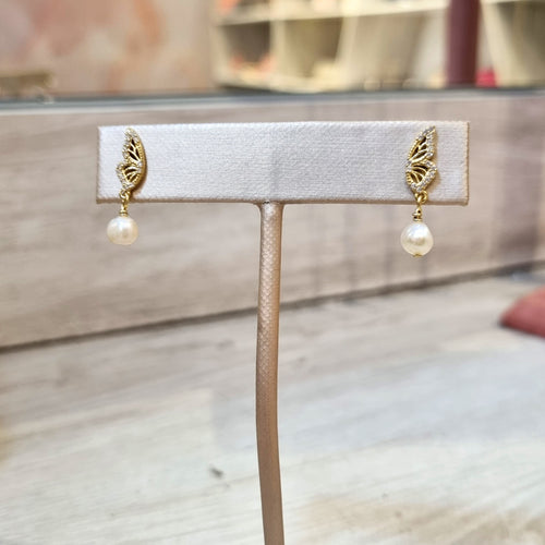 Aretes Plata 925 con Chapa de Oro Alas Mariposa