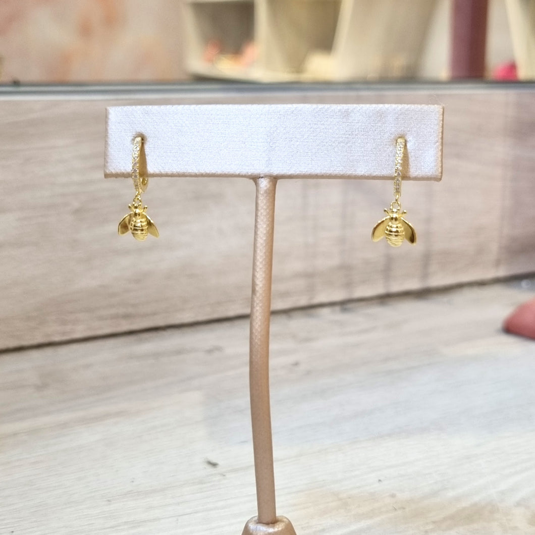 Aretes Plata 925 con Chapa de Oro Abejita