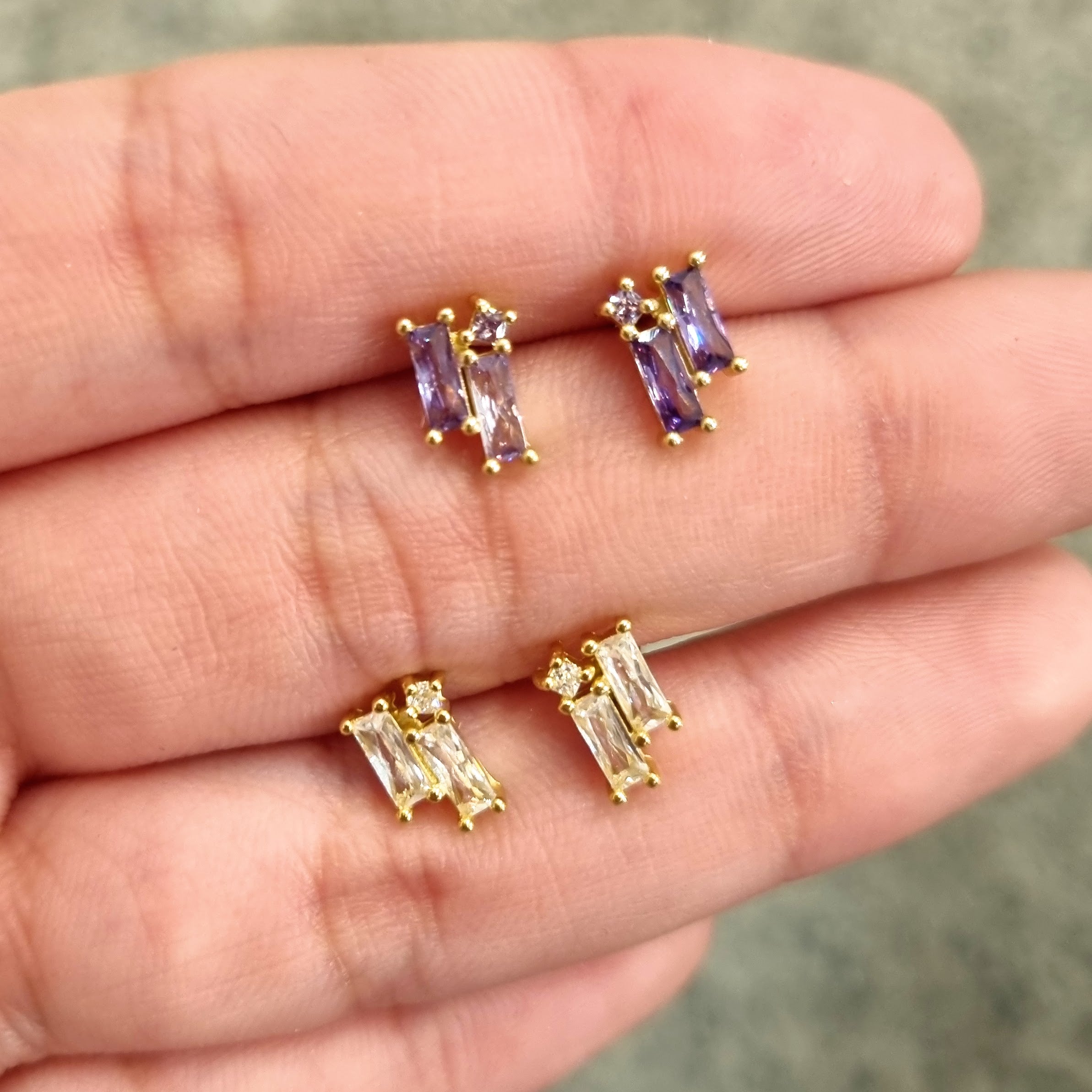 Aretes Plata 925 con Chapa de Oro 2 Baguettes