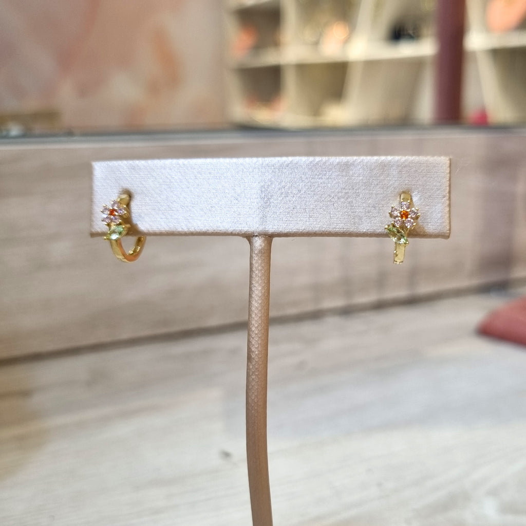 Huggies Plata 925 con Chapa de Oro Flores