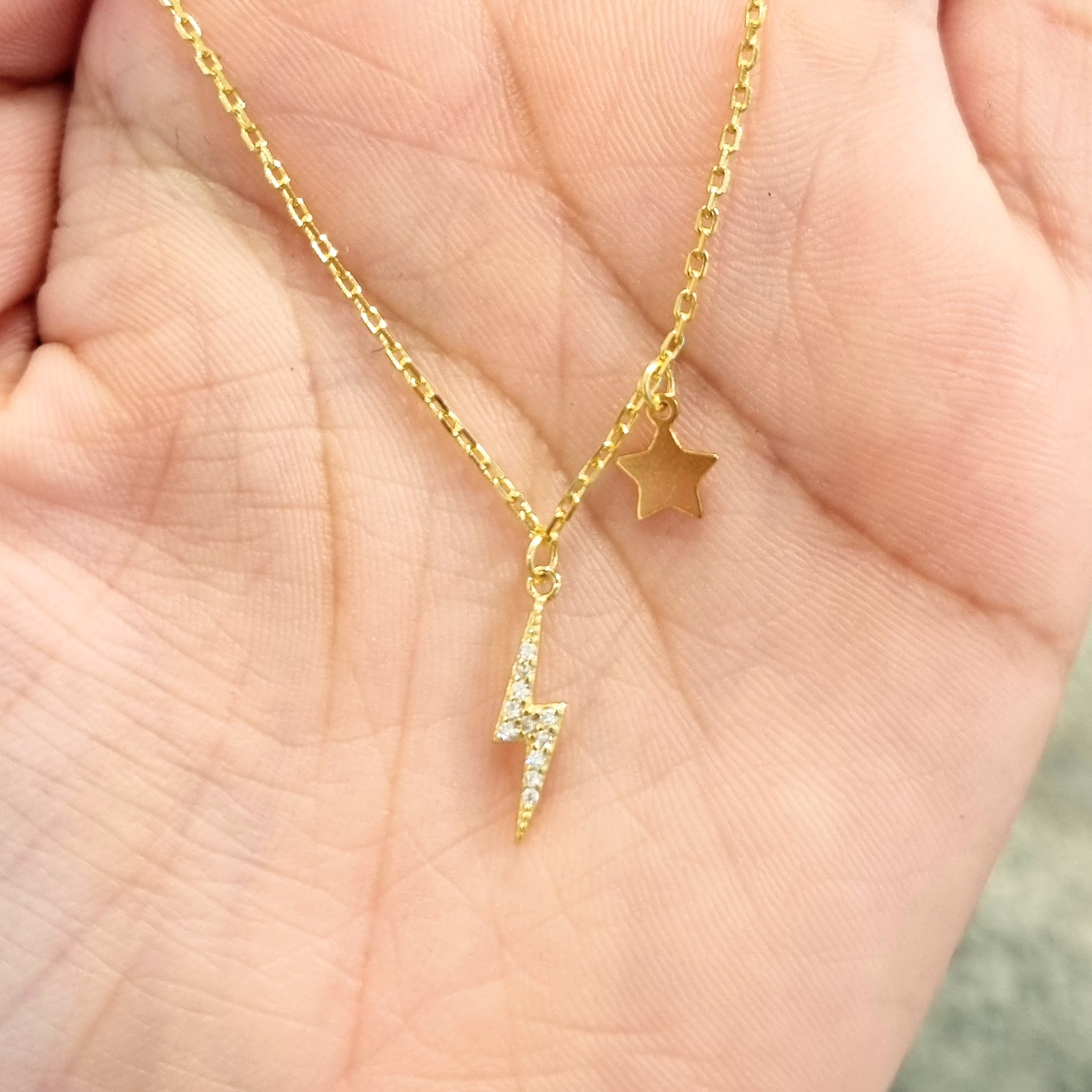 Collar Plata 925 con Chapa de Oro Rayo Crist y Estrella