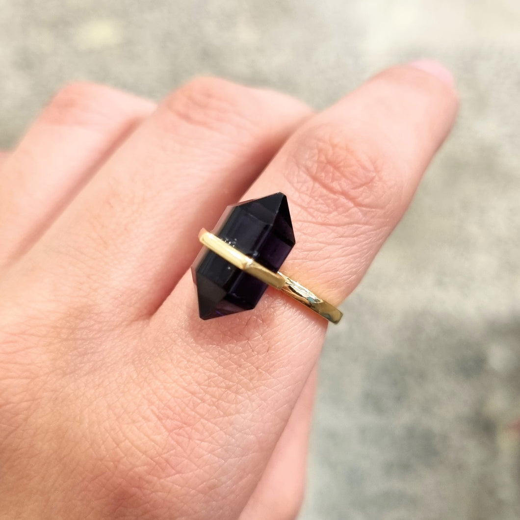 Anillo Plata 925 Chapa de Oro Cuarzo Morado